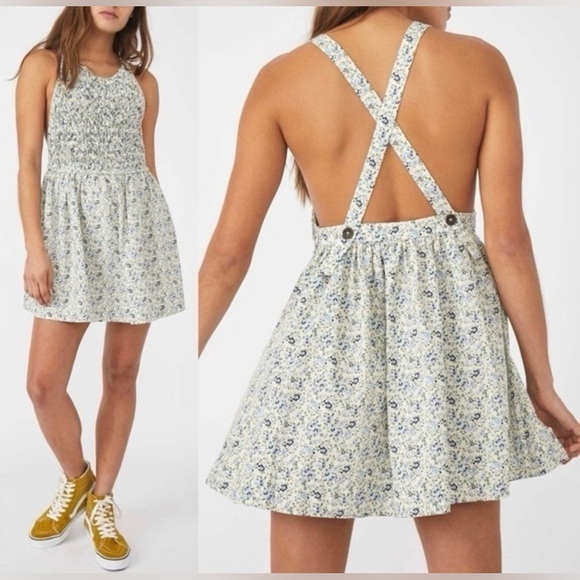 Free People Petunia Mini Dress Overall Dress Tea Combo Floral Size Small - Picture 1 of 13